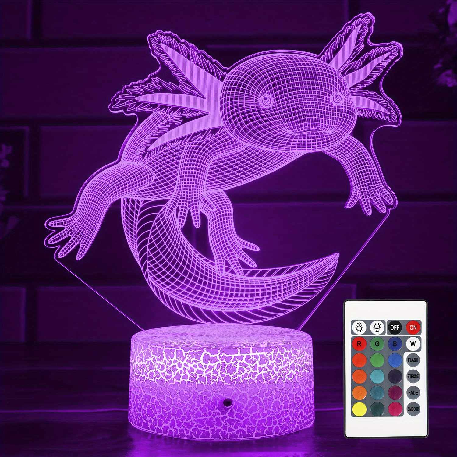 Axolotl Night Light, 3d Illusion Lamp Axolotl Lights, 16 Colors Crack Base  Desk Lamps, With Remote Control, Perfect As Birthday Christmas Gifts, Home  Decoration - Temu