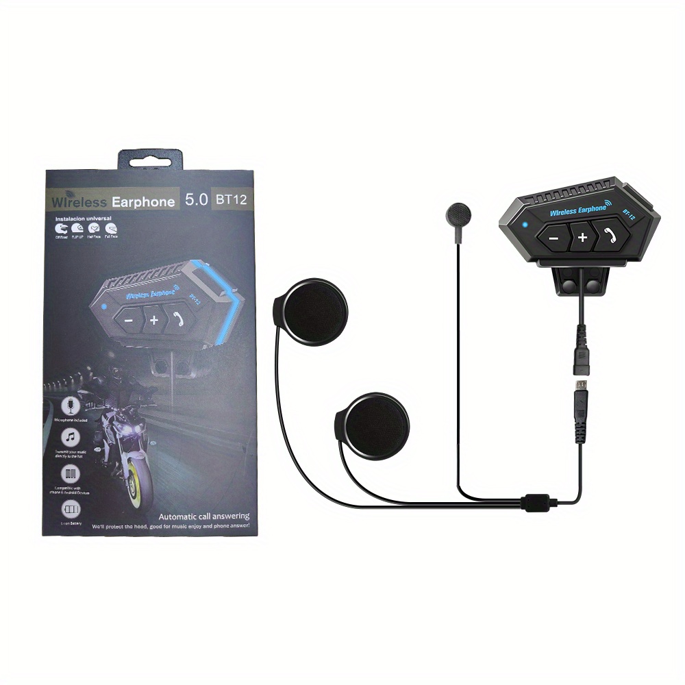 Casque de moto Bluetooth sans fil, casque mains libres, haut-parleur de  musique stéréo, support étanche, pendentifs automatiques, ocross, BT12