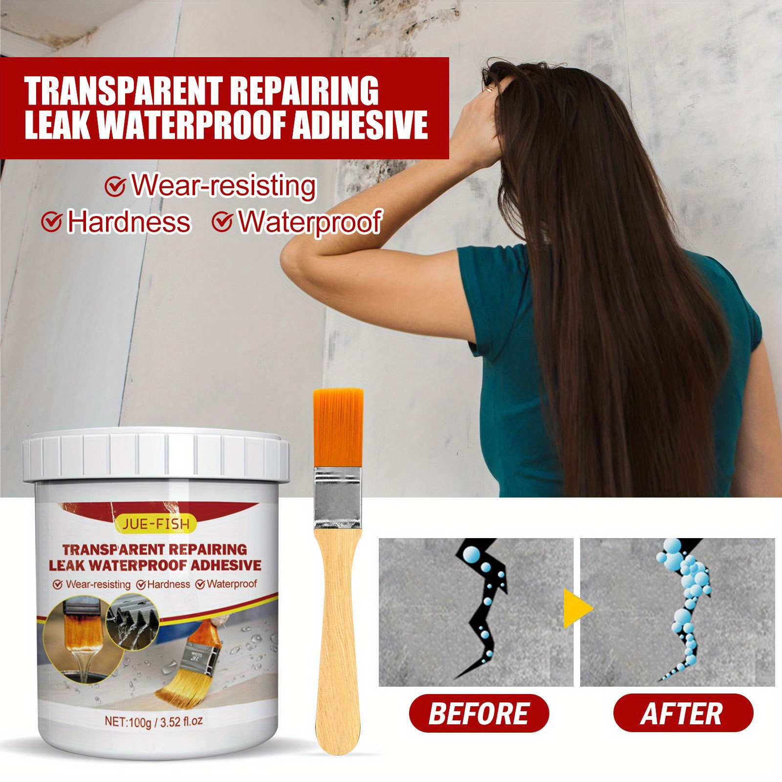 Jue Fish Transparent Waterproof Glue Bathroom Balcony Brick-free Roof  Leak-proof Glue Quick Dry Transparent