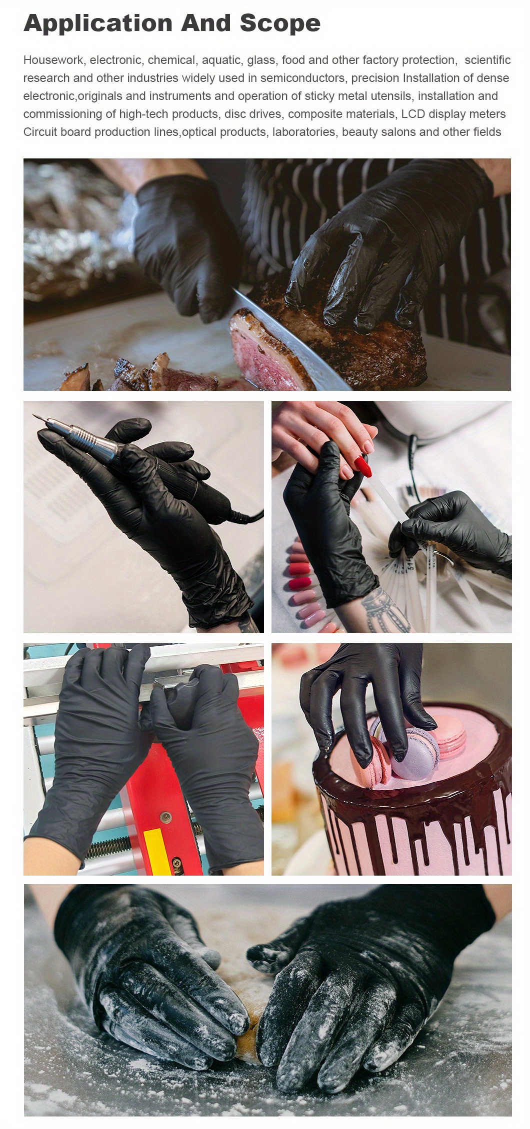  Guantes de nitrilo negros, 1000 unidades (10 cajas de 100),  guantes desechables de nitrilo sin látex de 4.5 mil, guantes negros para  alimentos : Salud y Hogar
