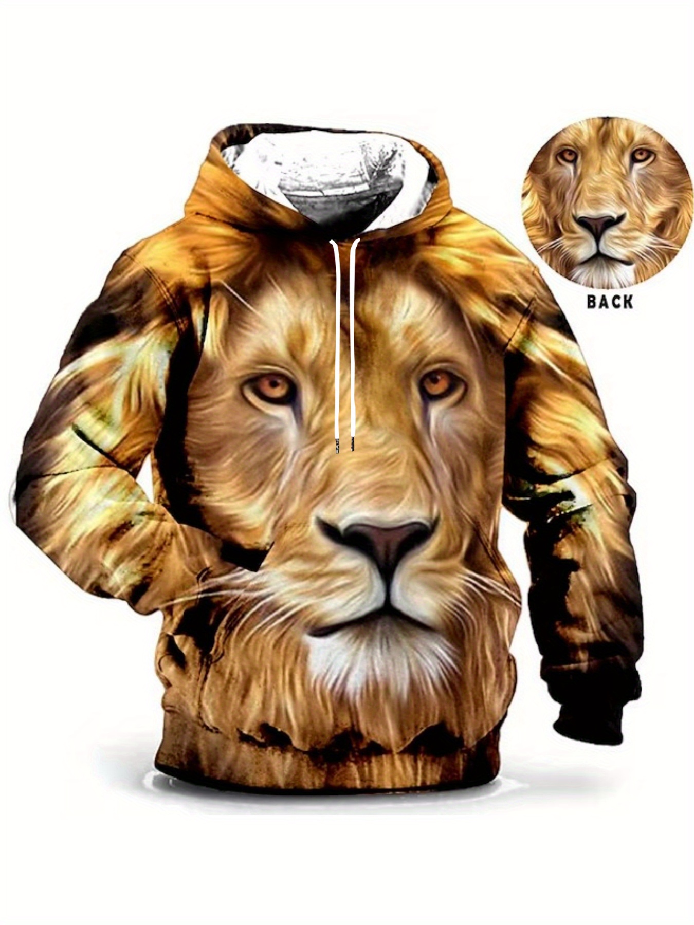 3d lion print hooded sweatshirt hotsell