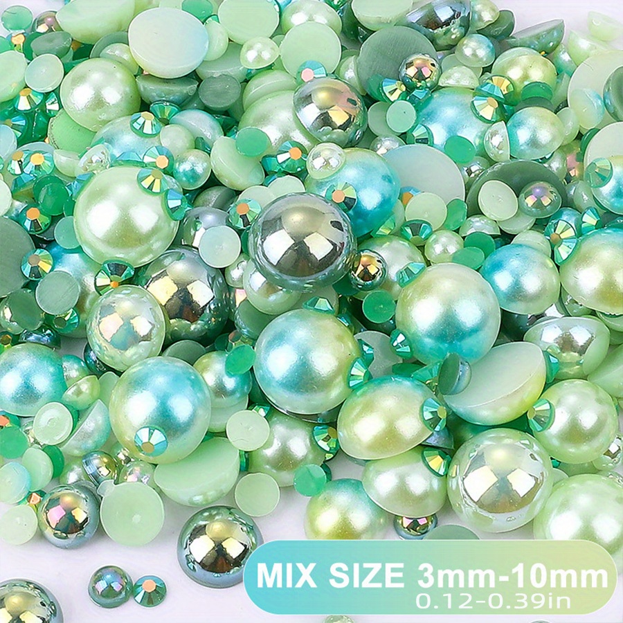 1100pcs Flatback Pearls & Rhinestones, 30g Mixed Size 3mm-10mm Ab