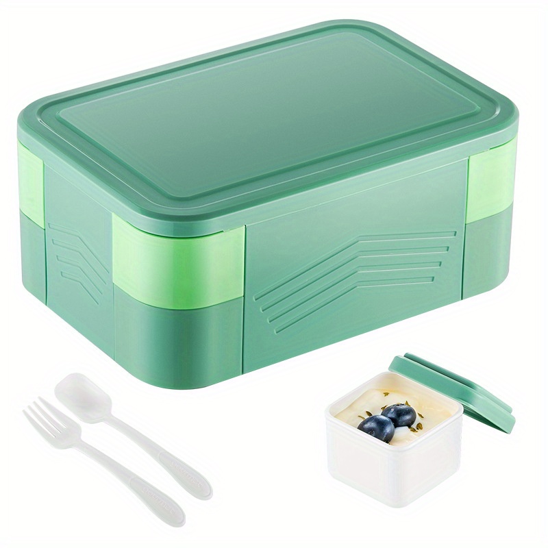 Tasty Bento Box, Lunch Box for Kids and Adults with Removable Tray and Handle, Blue, Size: 4 Compartment