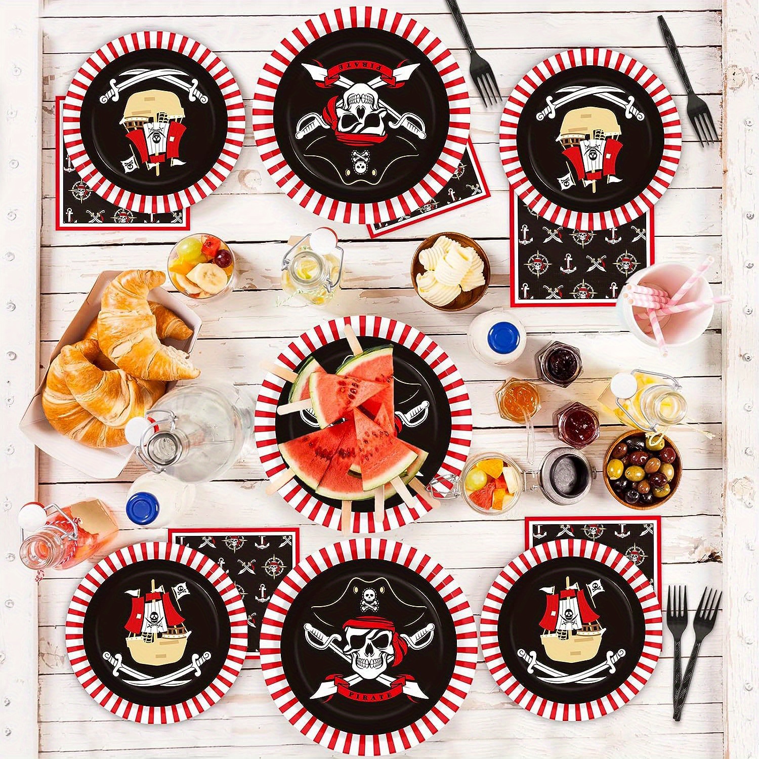  Xigejob Pirate Party Decorations Tableware - Pirate Birthday  Party Supplies, Plate, Cup, Napkin, Tablecloth, Cutlery, Pirate Theme Baby  Shower Birthday Plates And Napkins Party Decorations