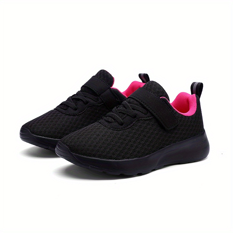 Image of Girls' Black Mesh Casual Sneakers, Fashionable Double Mesh Running Shoes For Middle To Large Kids, Sizes 28-40, Rose Red