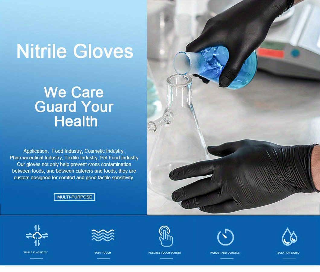 Caja de 100 guantes de nitrilo negros Ammex Abnpf, desechables, médicos,  sin polvo, sin látex, para examinar, 4 mil, Negro, 100