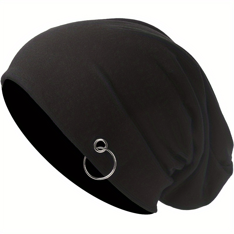 Image of Autumn And Versatile Men's Pullover Hat Hip-hop Street Dance Thin Knitted Hat Korean Version Solid Color Silvery Ring Turban Hat Men And Women Brimless Beanie Hat Head Wrap Hat