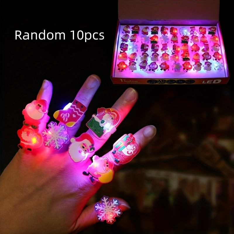 50pcs Cartoon Luminous Finger Lights Colorful LED Lights Magic Luminous Lights, Santa Lighting Rings, Glow in The Dark Party Supplies, Christmas