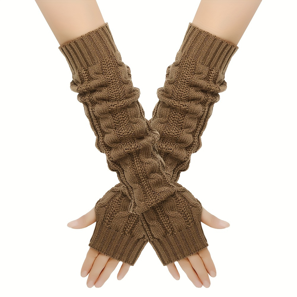 

Long Knitted Twist Gloves Women's Autumn Winter Fingerless Warm Arm Cover Outdoor Travel Coldproof Elastic Sleeves