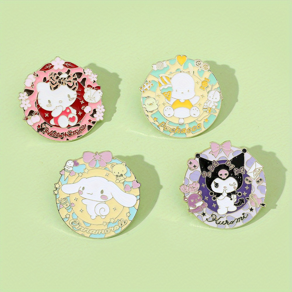 4pcs Kuromi My Melody Cinnamoroll Pompompurin Brooch Pin Plush Doll Badge  Gift