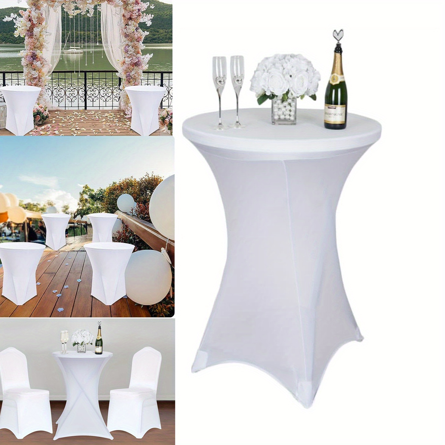 Image of Elastic Table Covers For Bar Counters, Suitable For Hotel Weddings , Solid Color, Thick Round Cocktail Table Covers Weighing 180 Grams