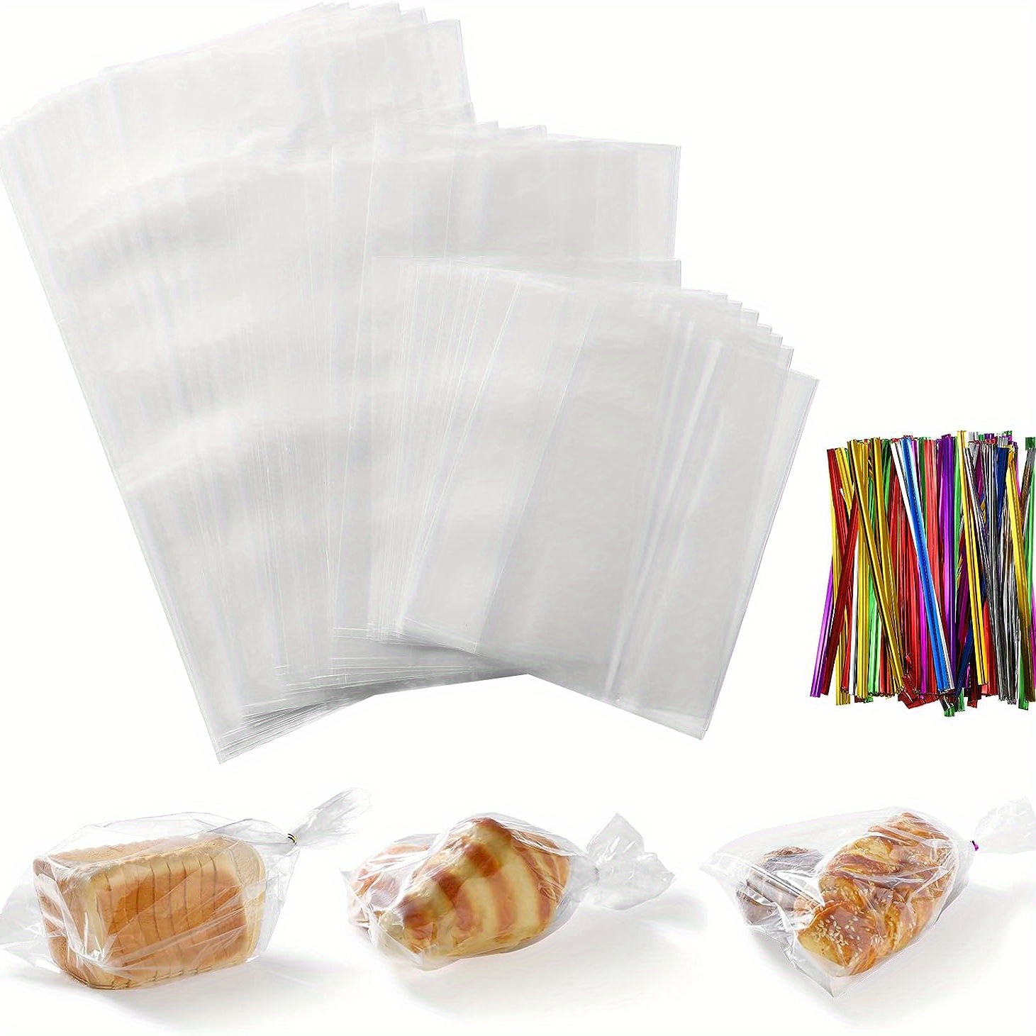 Paquete de 120 bolsas de pan de plástico para pan casero o panadería,  bolsas de pan resistentes con lazos, embalaje de almacenamiento para  envolturas