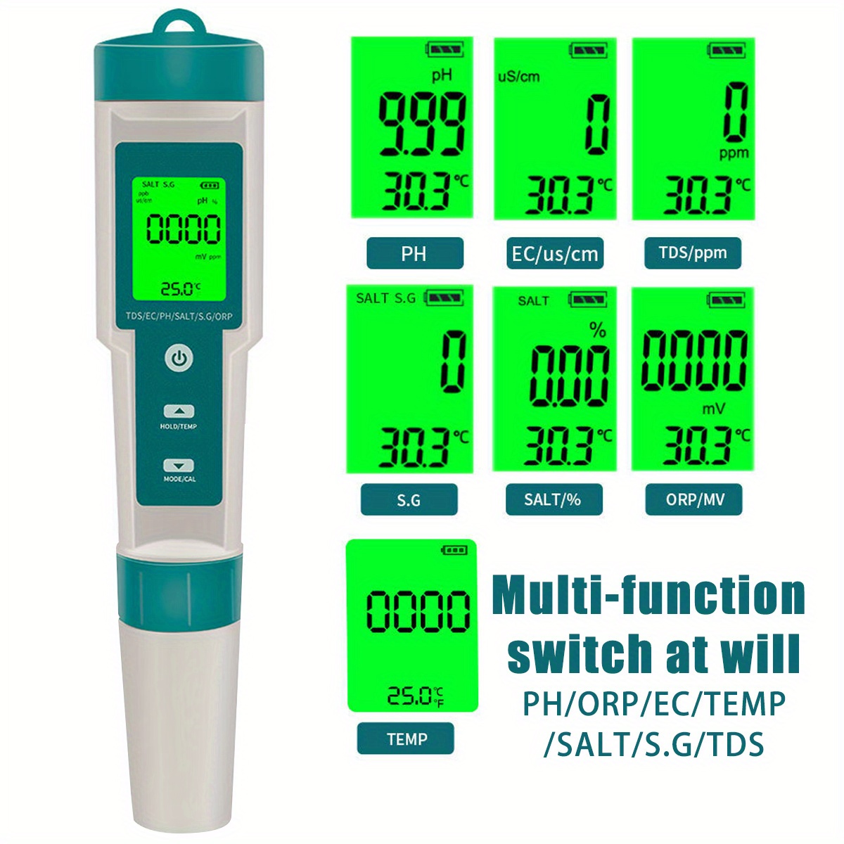 Testeur De Qualité De L'eau Multi-paramètres 8 En 1 S.G PH EC SALT ORP TDS  CF