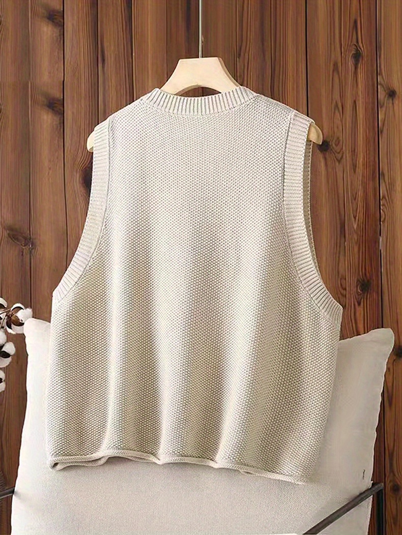 solid crew neck knitted vest casual sleeveless loose sweater