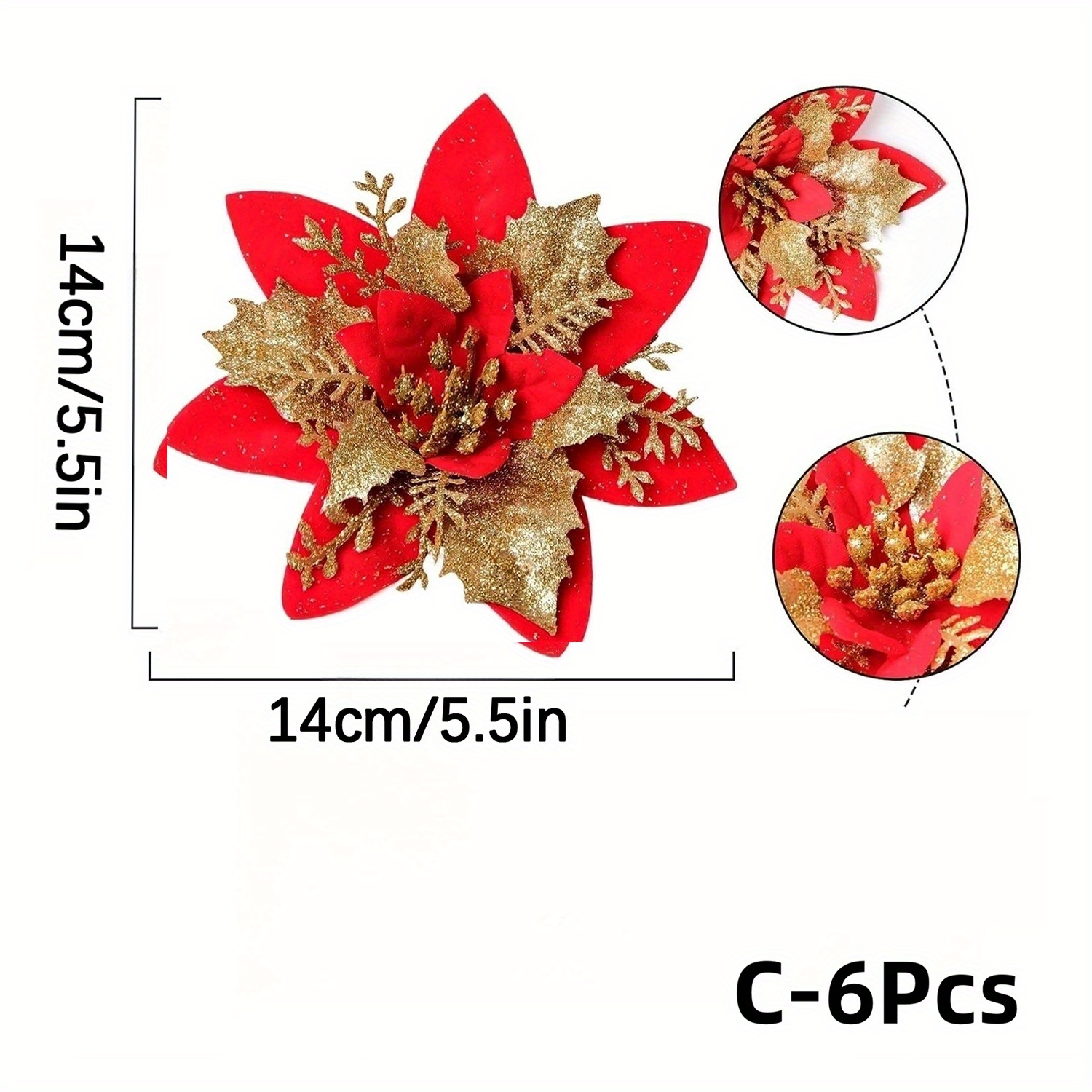 3/5/10pcs 14cm Gold Silver Glitter Poinsettia Flower Artificial Christmas  Flowers Xmas Tree Decor for Home New Year Decor Fake Flower