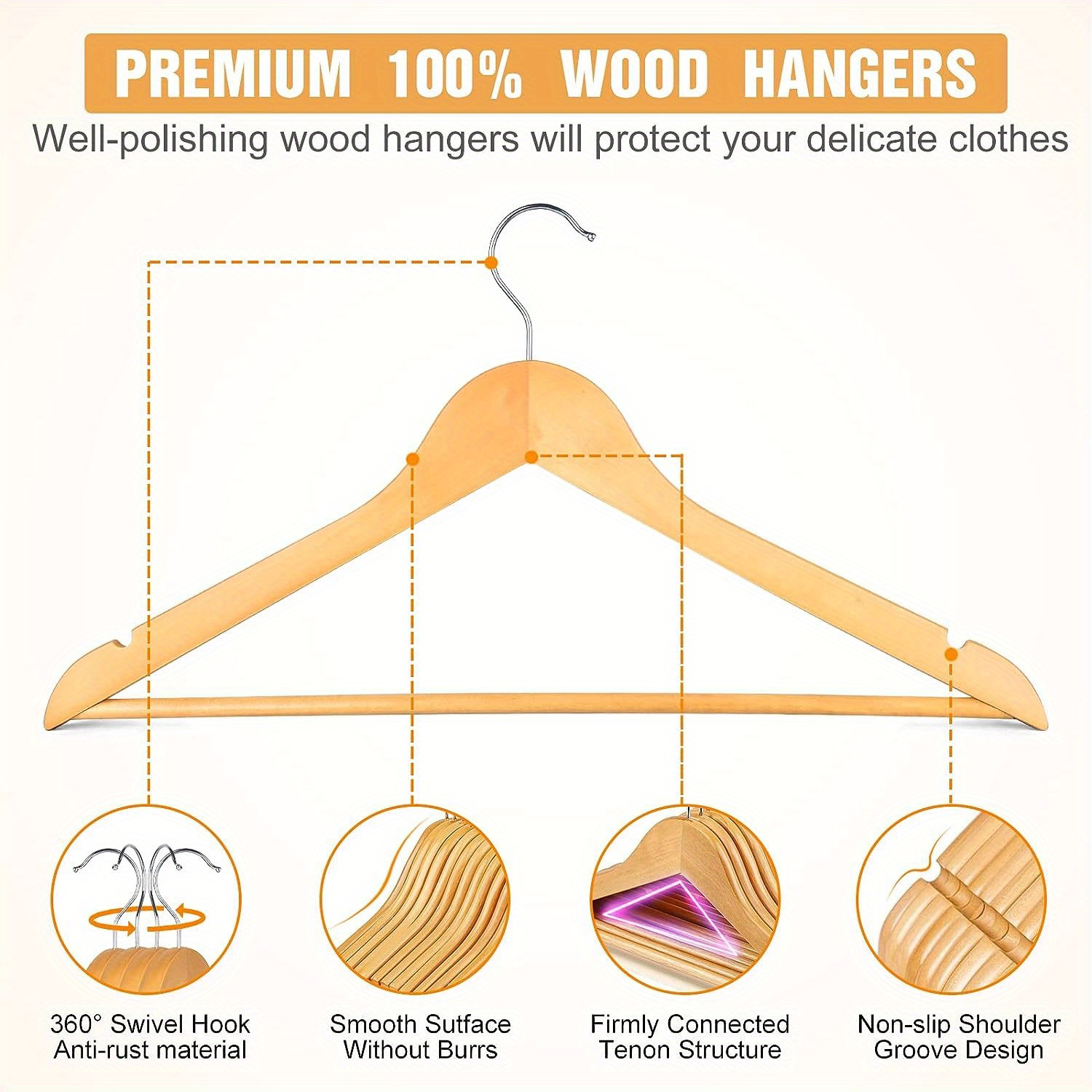 10 20pcs wooden clothes hangers with   suit hangers with 360 degree rotatable hook wooden coat hangers heavy duty hangers for clothes jacket shirt   top dress dorm and bedroom wardrobe organizer closet organizer details 2