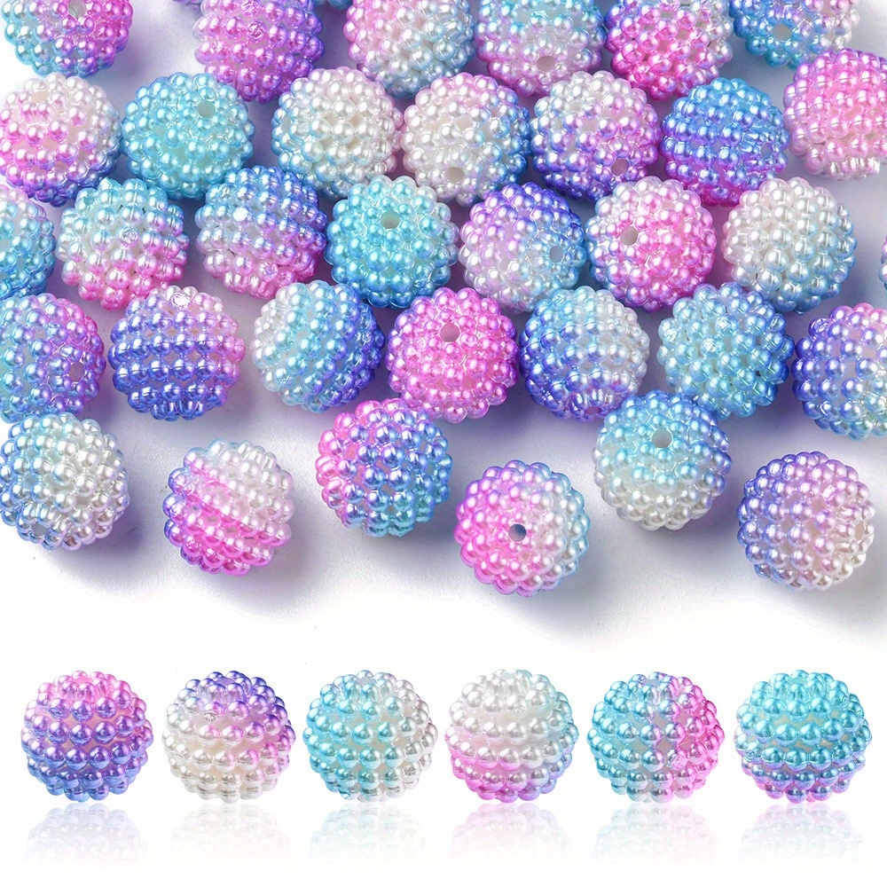 Image of 40pcs 2 Colors, Cute Red Bayberry Shape Beads, Acrylic Round Loose Spacer Beads, Gradient Color, For Bracelet Necklace Making Accessories