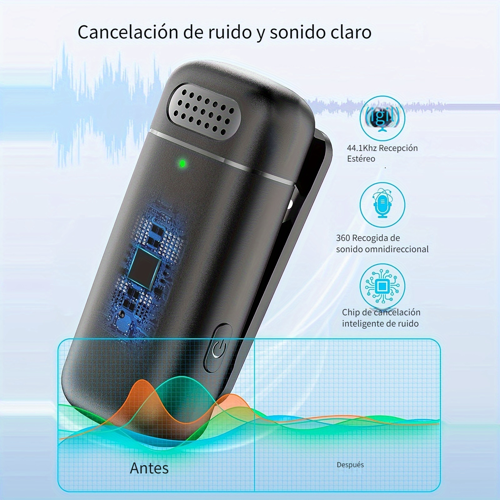 Micrófono inalámbrico Lavalier para iPhone/teléfonos Android, cámara, PC,  micrófono inalámbrico dual Plug-Play para grabación de video, ,  Vlog