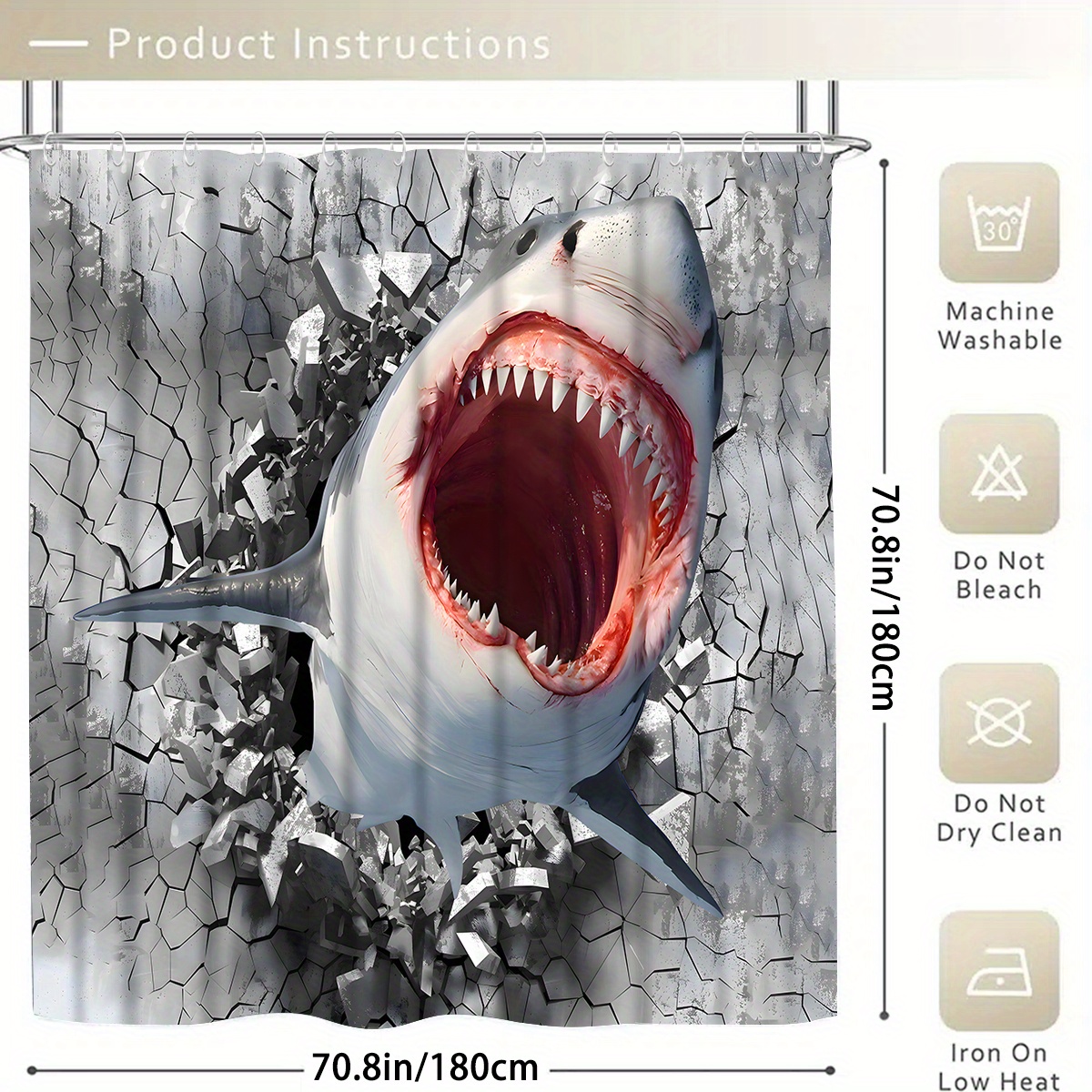 1/4pcs Shark Pattern Shower Curtain, Waterproof Shower Curtain With 12  Hooks, Bathroom Rug, Toilet U-Shape Mat, Toilet Lid Cover Pad, Bathroom  Decor