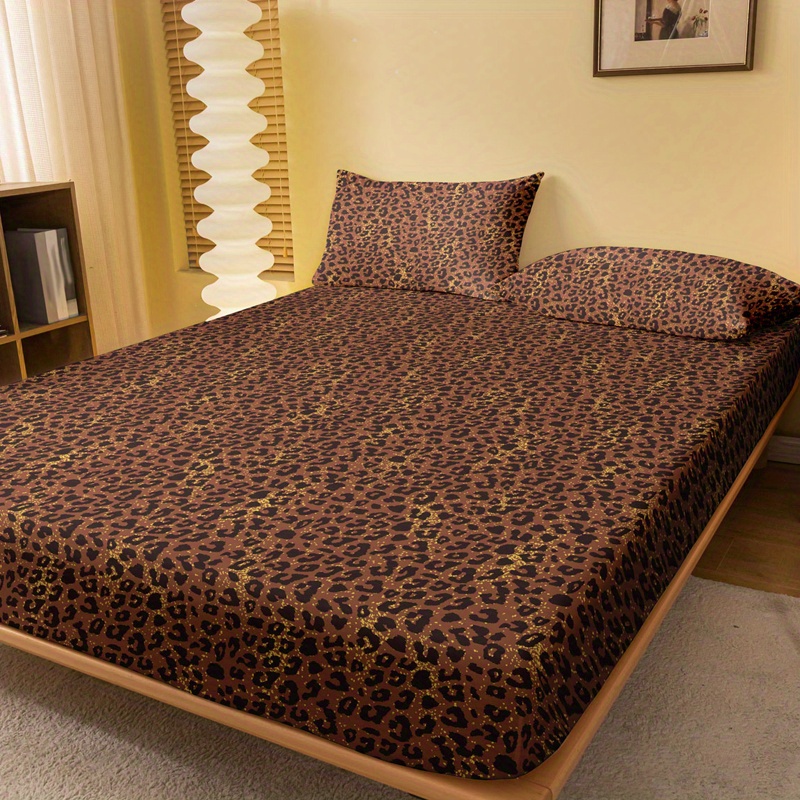 1pc fitted sheet leopard pattern printed bedding brushed soft comfortable breathable fitted sheet for bedroom   fitted bed sheet only details 2