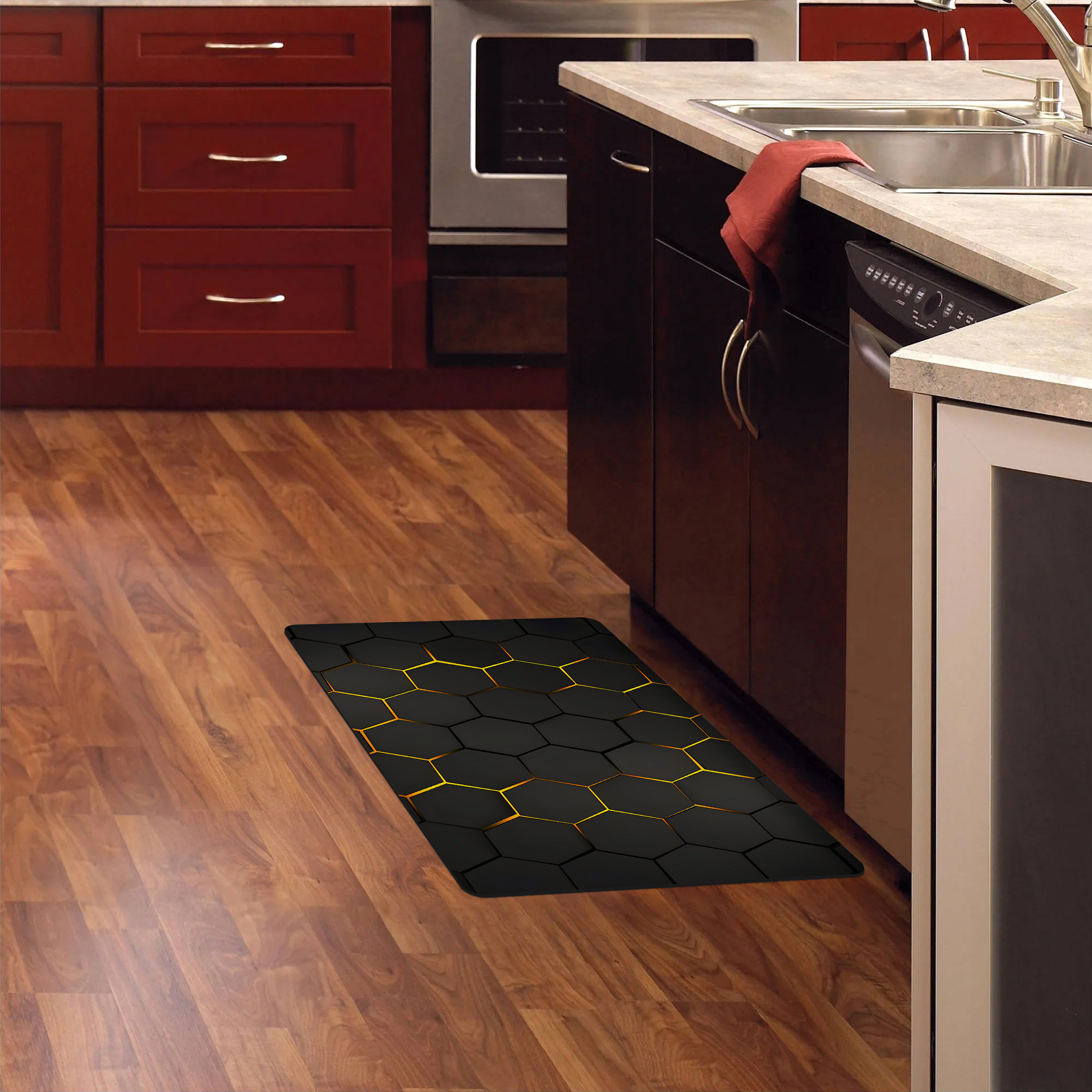 Black Golden Irregular Line Kitchen Rug Cushioned - Temu