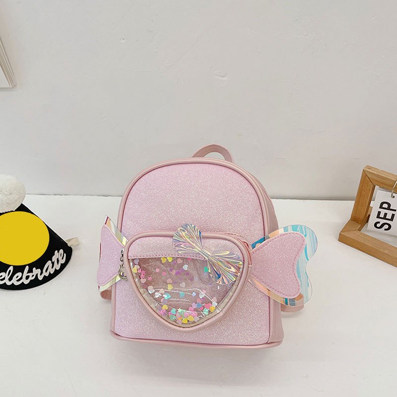 Sequins Love Bow Decor Backpack for Girls