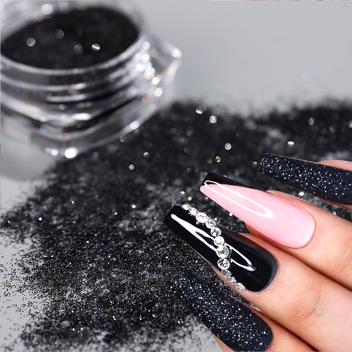 Nail Glitter Powder Shining Sugar Effect Glitter Black White - Temu