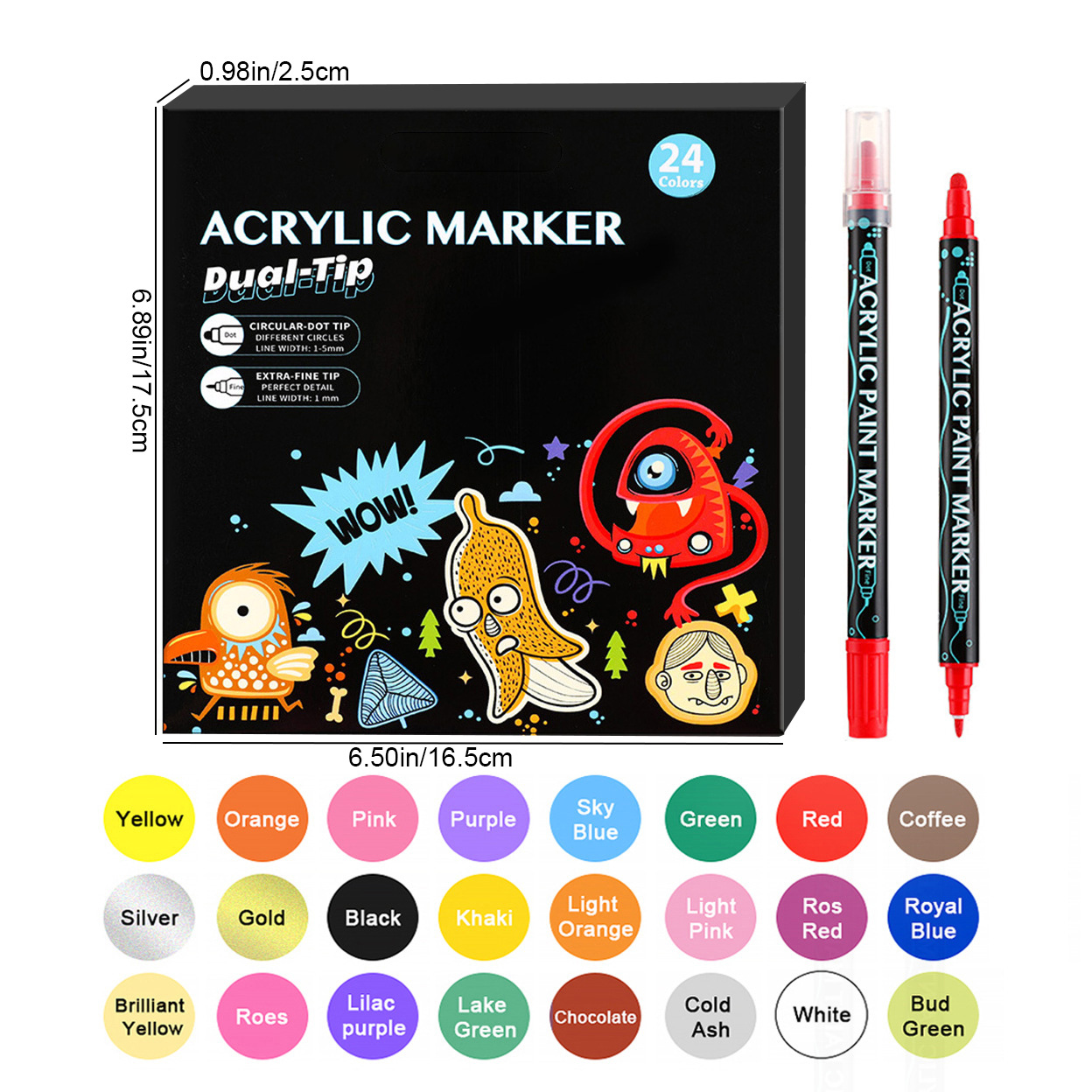 Eummy 24pc Acrylic Paint Pens Markers Set Permanent Coloring Paint Marker  for Painting Doodling Waterproof Markers Brush Pen Set DIY Maker Pen Set  for