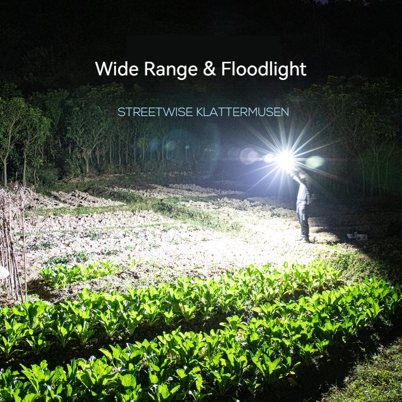 1pc t820 powerful searchlight led cob rechargeable flashlight ipx65 waterproof torch with warn light horn for outdoor emergency night working exploring lighting details 2