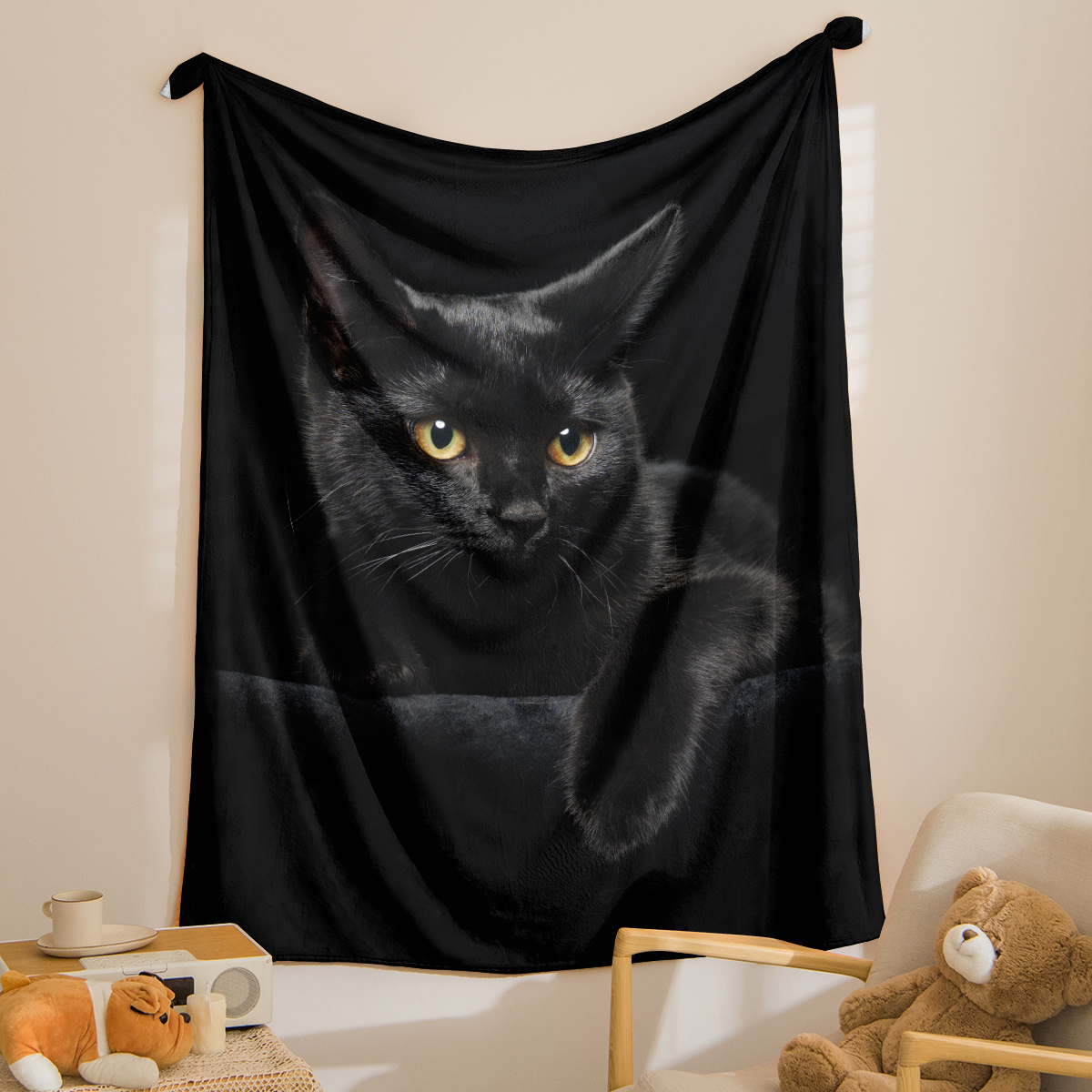 1pc black cat printing flannel blanket gift throw blanket for adults lightweight soft and comfortable throw blanket for bed couch gift camping and travel warm blanket for   for halloween details 1