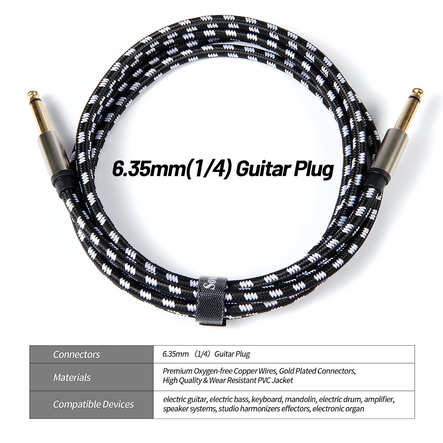 Ugreen Gold Plated Premium 6.35mm Mono Jack 1 4 TS Cable Unbalanced Guitar  Patch Cords Instrument Cable Male to Male with Zinc Alloy Housing and Nylon  braid 1m 3ft 6ft : 
