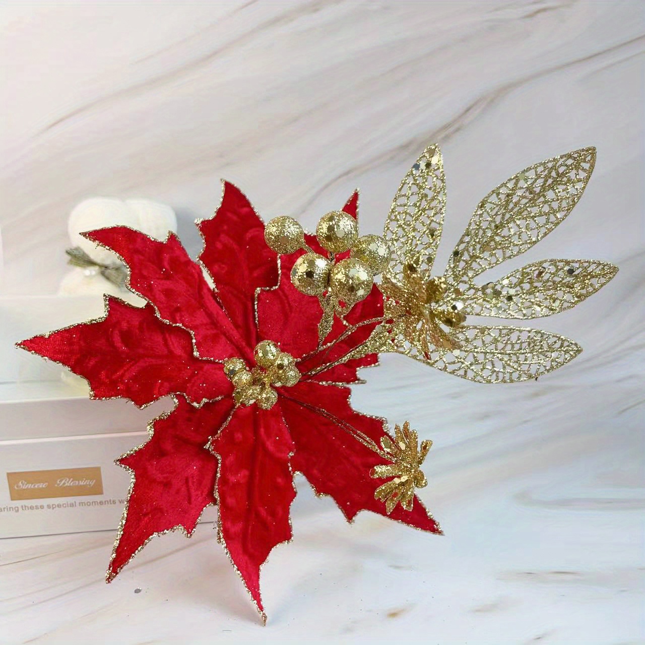 Christmas Poinsettia Decorations Glitter Artificial - Temu