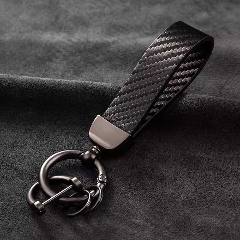 Image of For All Keychain With Remote Fob - Carbon Fiber & Pu Leather Key Ring, Elegant Car Key Accessory For Drivers, Compatible With Most Vehicle Key Fobs