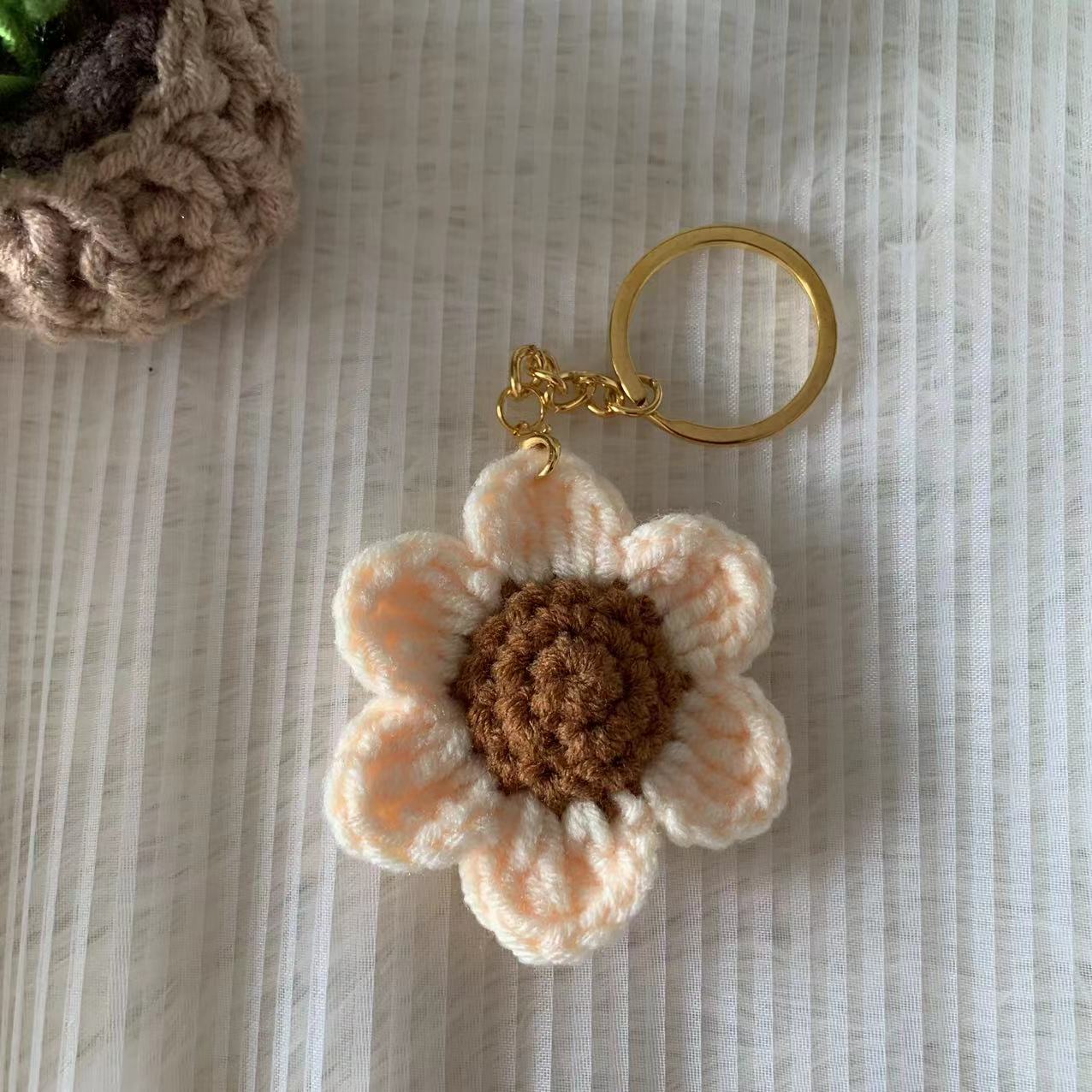 Sunflower Crochet Flower Bag Charm Keyring Knitted Flowers Keychain