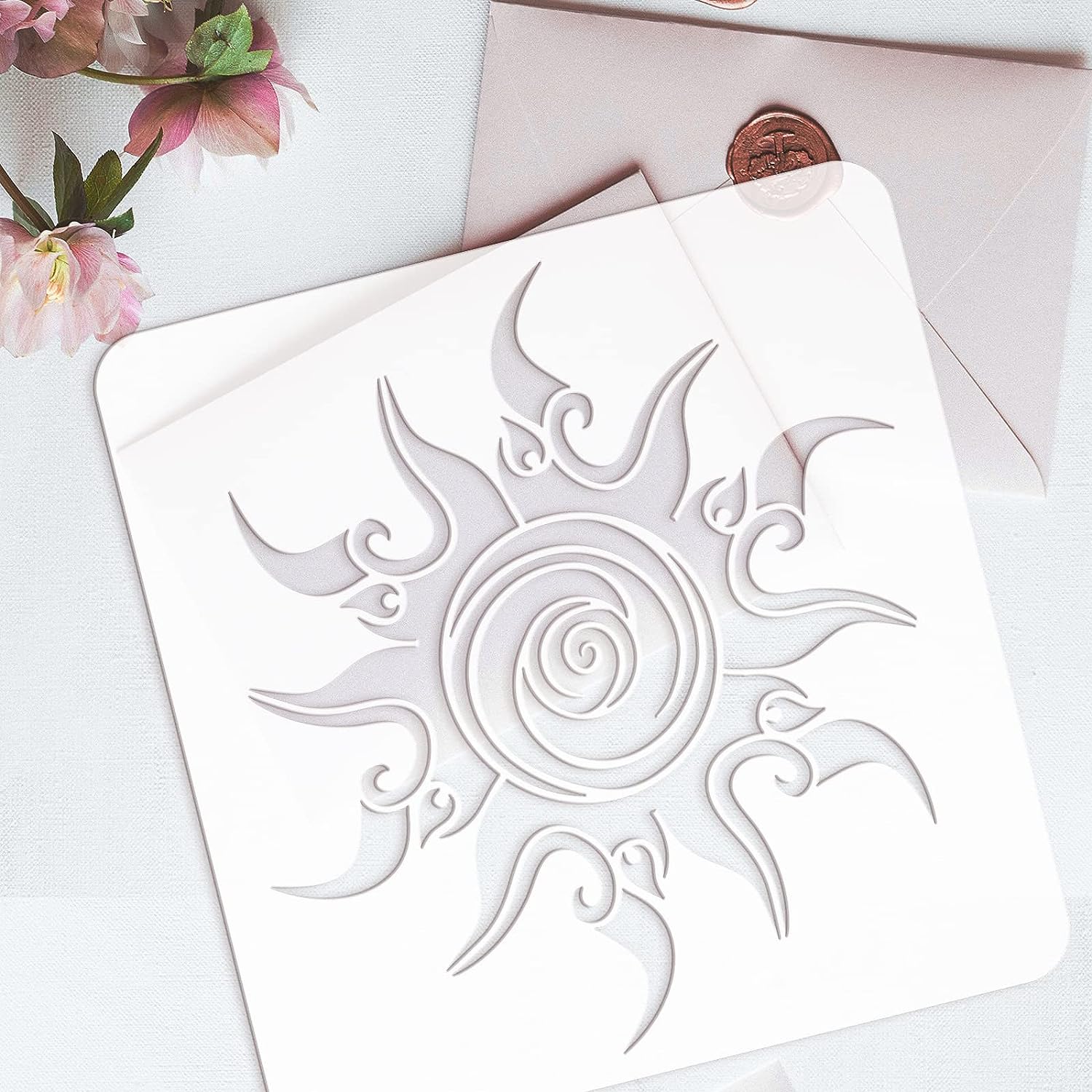 TEMU 1pc Fancy Sun Painting Stencil 11.8x11.8 Inch Pet Hollow Out Sun Painting Stencil Big Spiral Sun Diy Craft Stencil Template For Painting On Wood