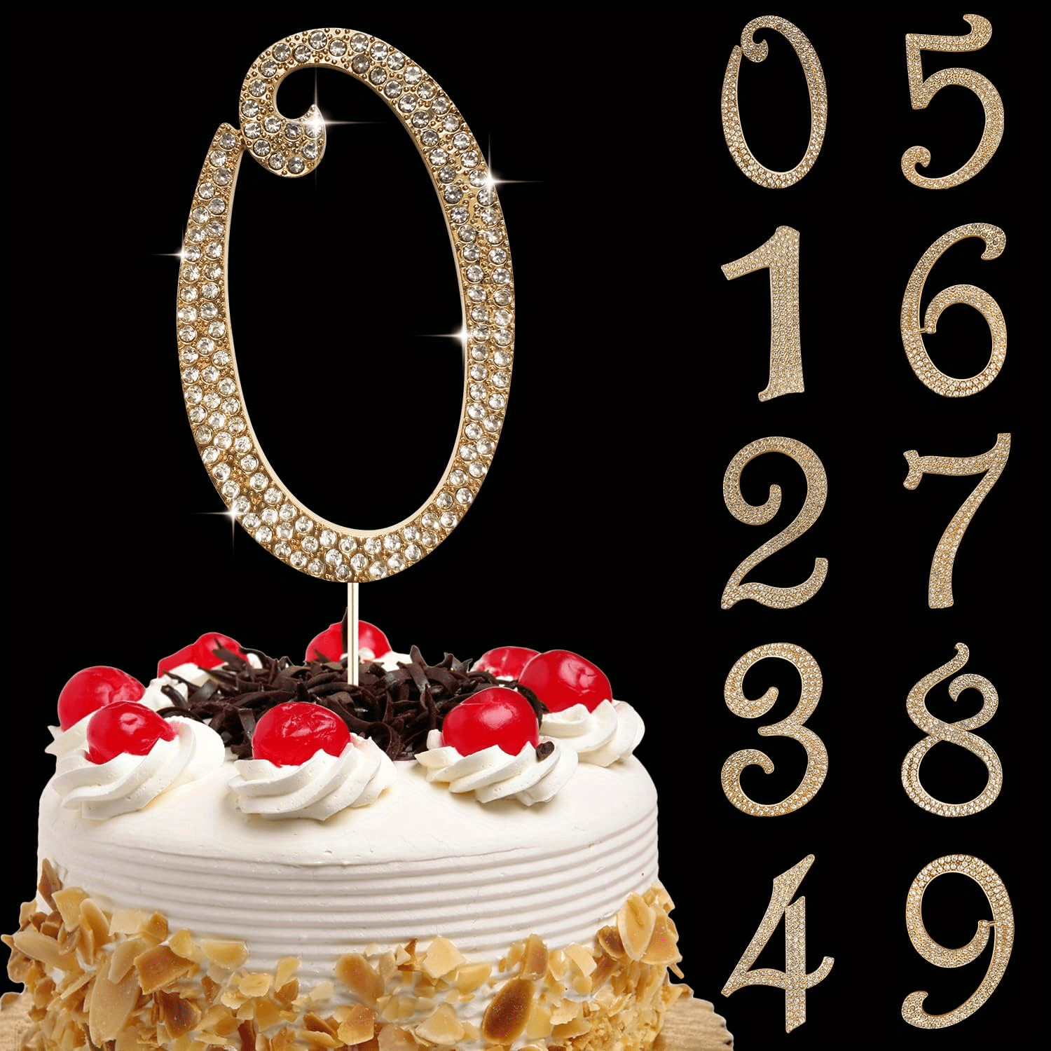 70 Cake Topper - Gold Crystal Rhinestone Metal Number Decoration
