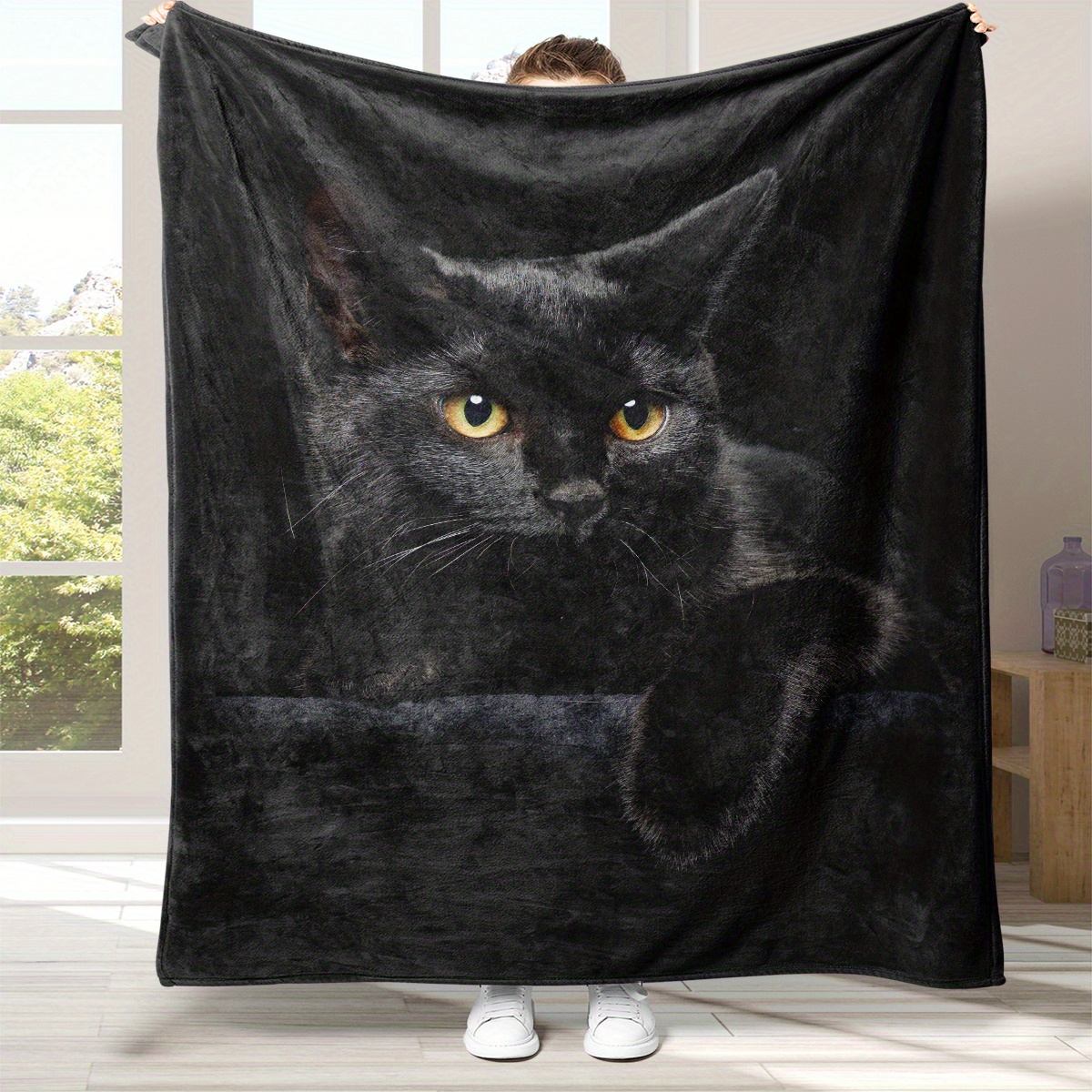 1pc black cat printing flannel blanket gift throw blanket for adults lightweight soft and comfortable throw blanket for bed couch gift camping and travel warm blanket for   for halloween details 0