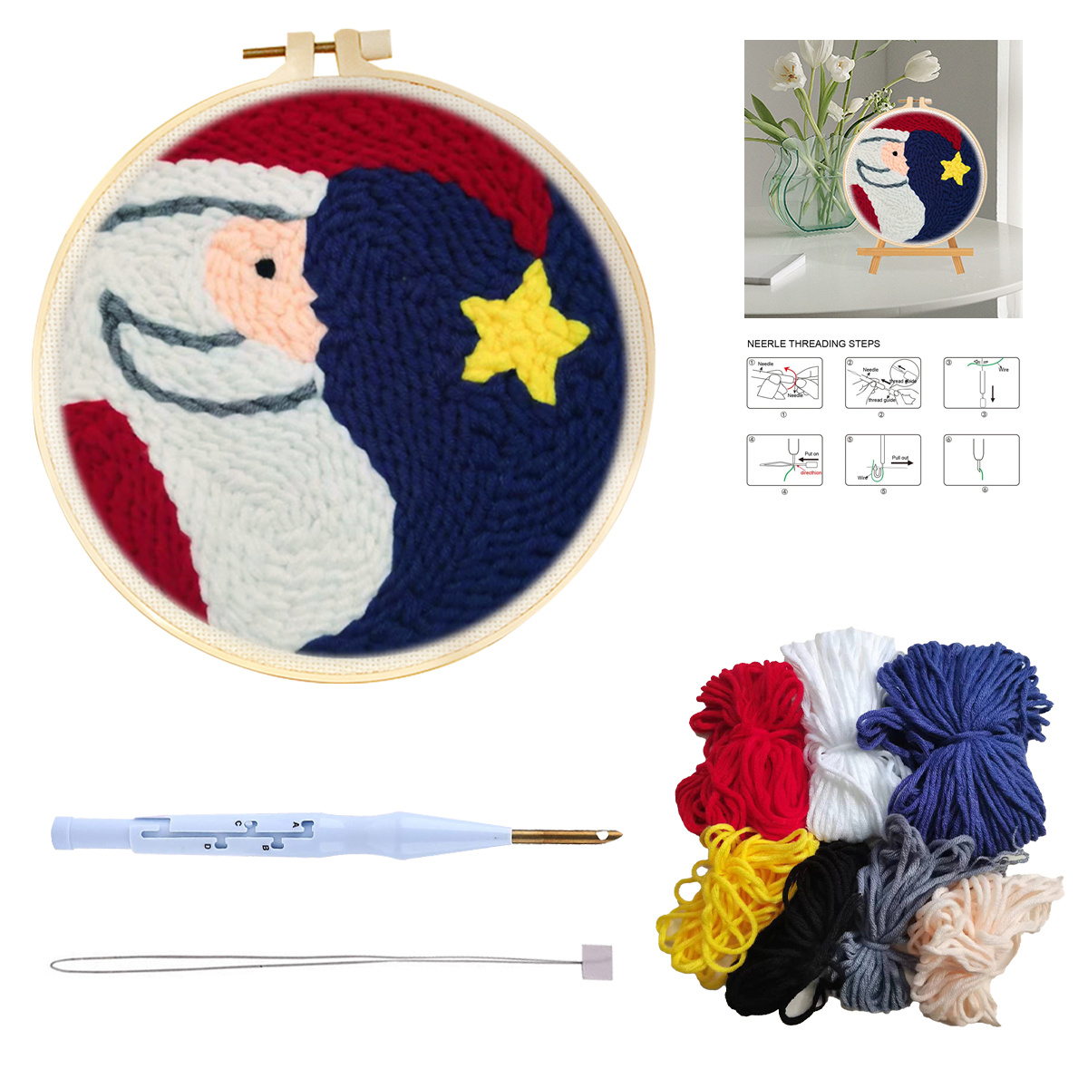Santa Claus Pattern Punch Needle Embroidery Starter Kits For - Temu