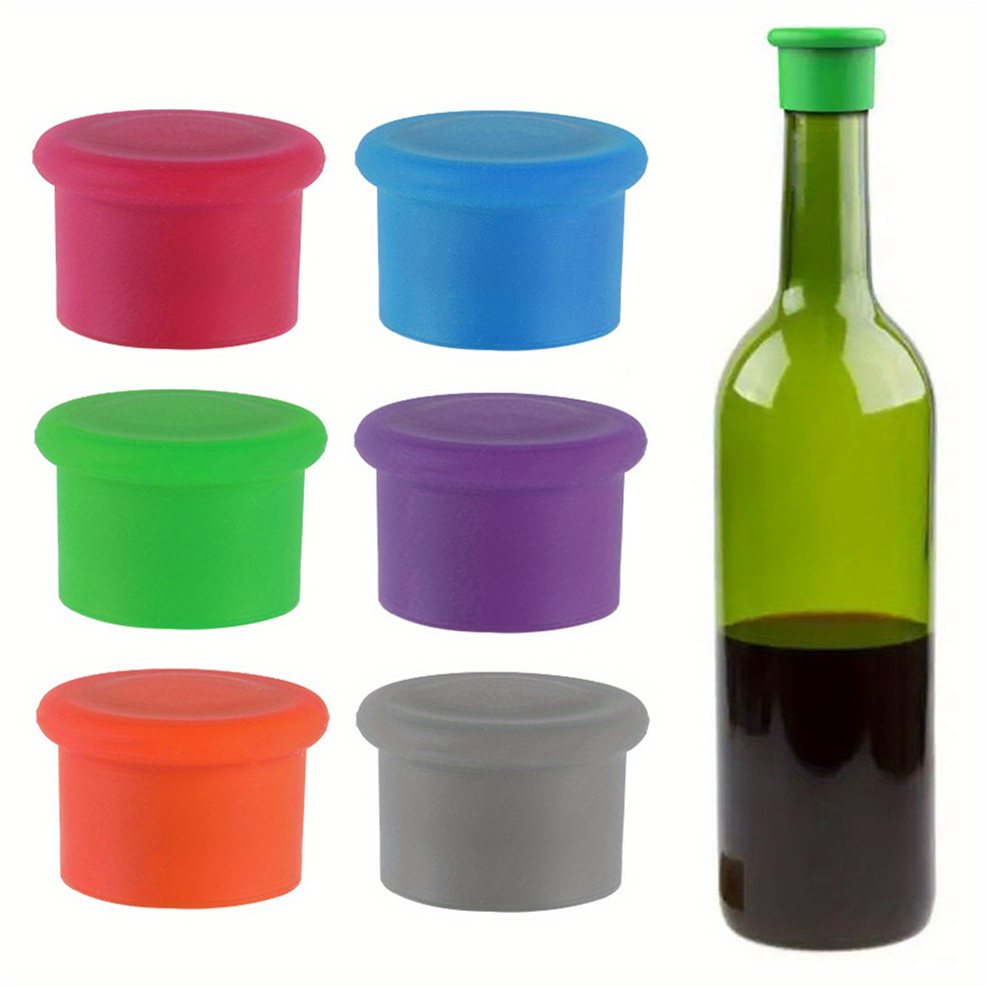 LKL 6 tapones para botellas de vino, tapa de silicona para botella de  cerveza, reutilización, práctico tapón de vino colorido para botella de  vino