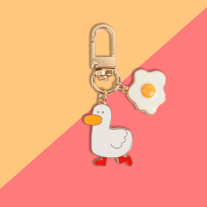 Cute Duck Poached Egg Metal Keychain, Charm Bag Key Holder Car