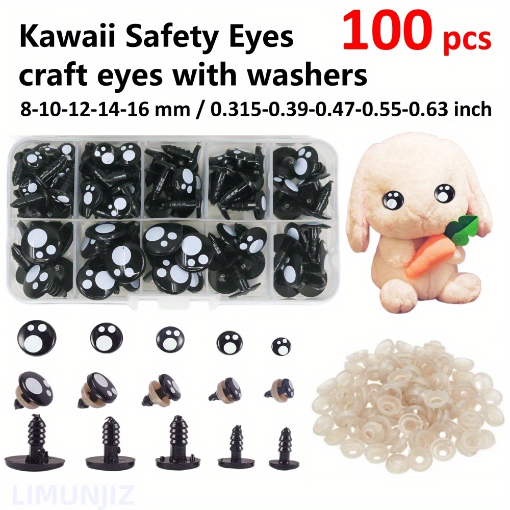 100 Pieces Large Safety Eyes for Amigurumi Stuffed Glitter Animal Eyes  Plastic Craft Crochet Eyes for DIY of Puppet Bear Crafts Toy Doll Making