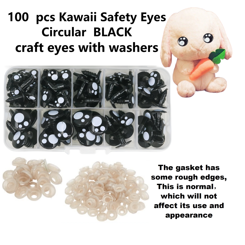 40mm Solid Black Round Safety Eyes with Washers: 1 Pair