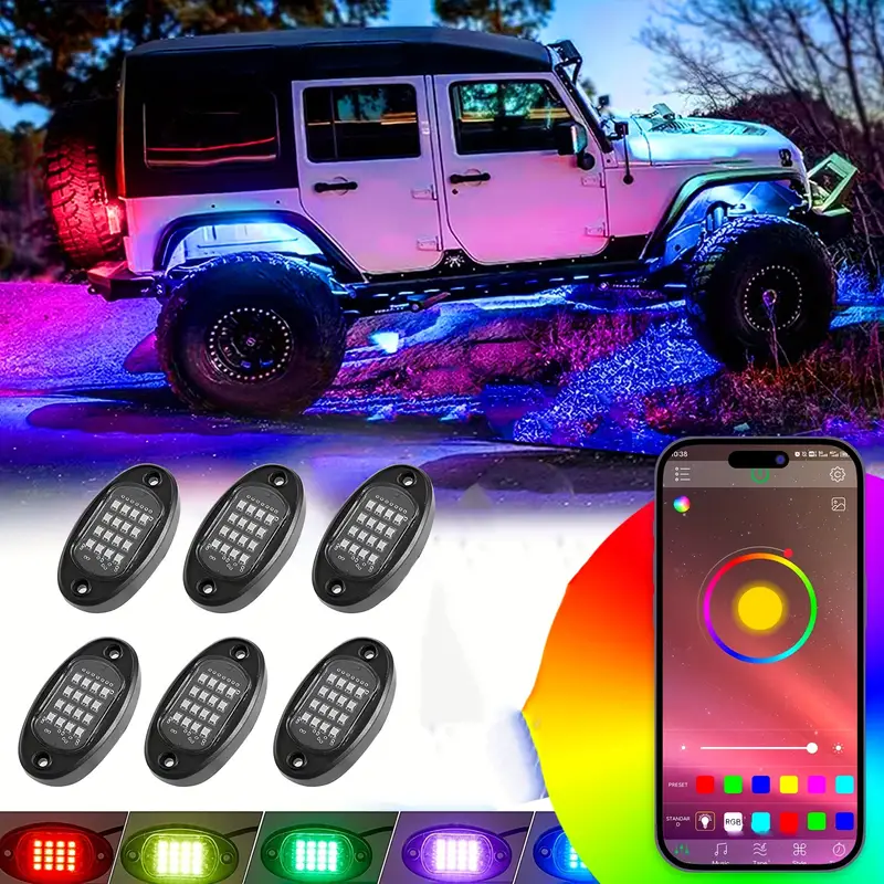 Wireless Control RGB LED Rock Light Under wheel Multicolor Neon LED Light  for Jeep Truck Car ATV SUV Vehicle Boat
