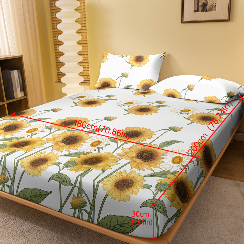 1pc Sunflower Printed Mattress Cover, Soft Comfortable Bedding Mattress Protector, For Bedroom Decor