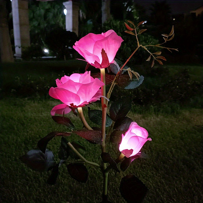 Solar Garden Rose Light 3-Head Waterproof Stake Lights