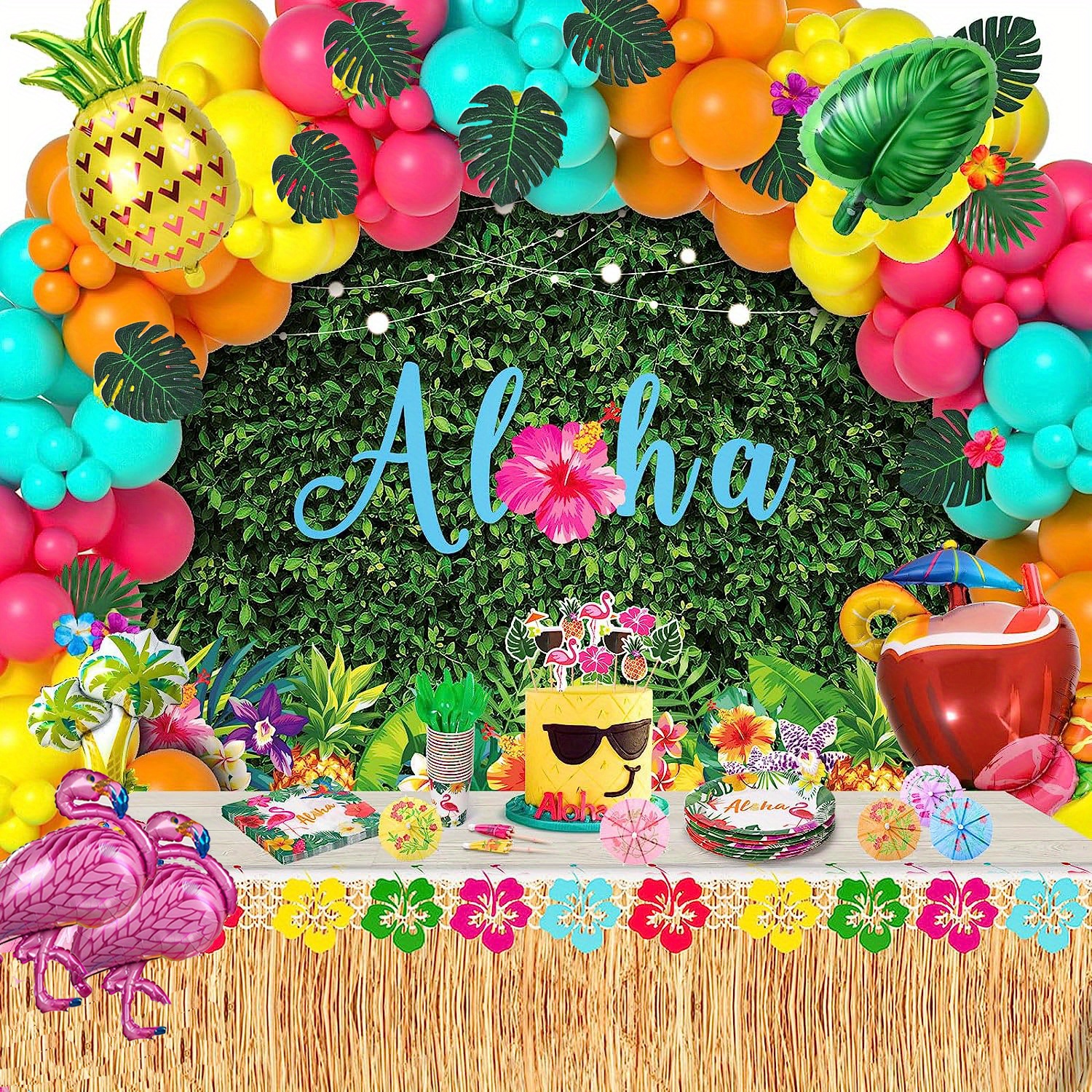 138pcs Hawaiian Party Decorations Tropical Birthday Supplies