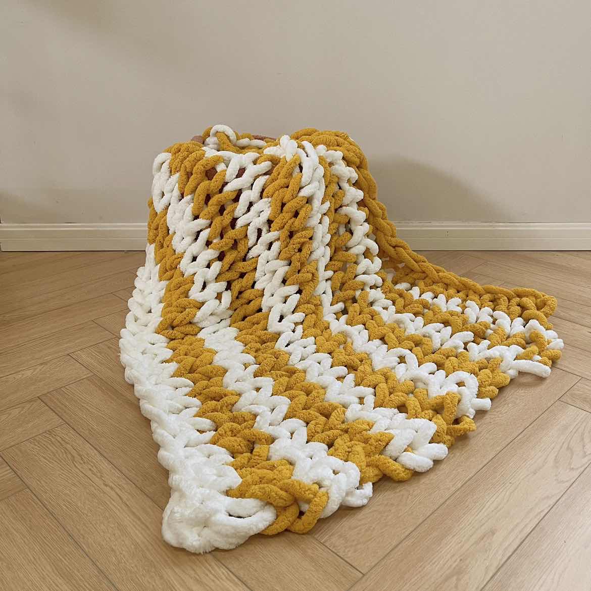 Striped Handmade Thick Yarn Blanket Tightly Cable - Temu