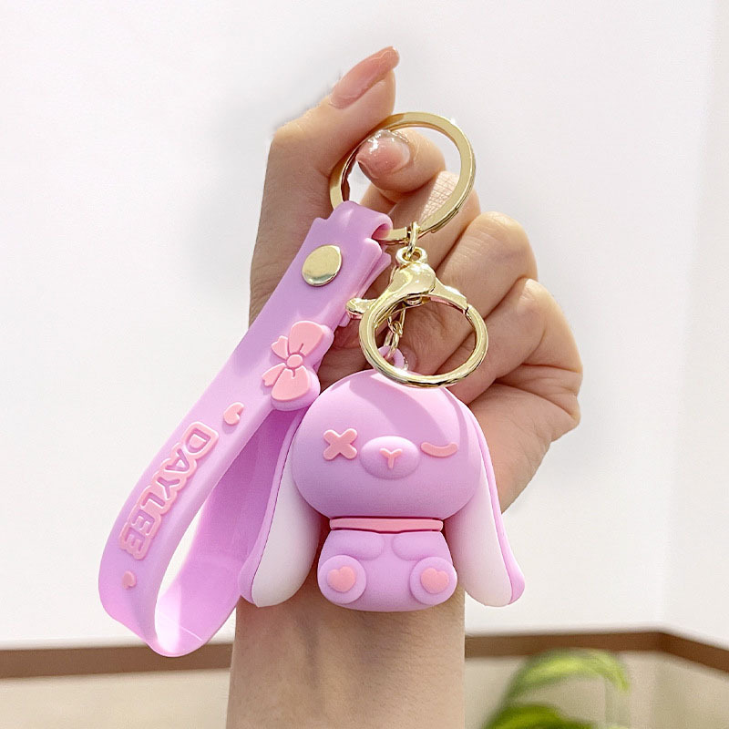 Kawaii Cartoon Candy Colors Plush Bear Rabbit Doll Keychain Cute Ladies Bag  Men's Car Key Ring Student Bags Luggage Pendant