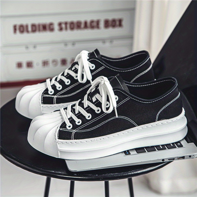 Men's Shell Toe Skate Shoes With Good Grip, Breathable Lace-up