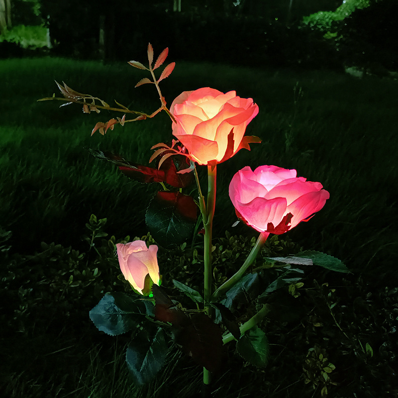 Solar Garden Rose Light 3-Head Waterproof Stake Lights